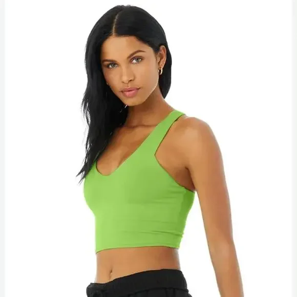 Alo Yoga Airbrush Real Bra Plunge V-Neck Racerback Sz Small Lime Green RN#87370 - Picture 2 of 6